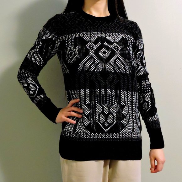 J Crew Black & White Cotton Wool Crew Neck Cabin Sweater, Size XS - Picture 1 of 11